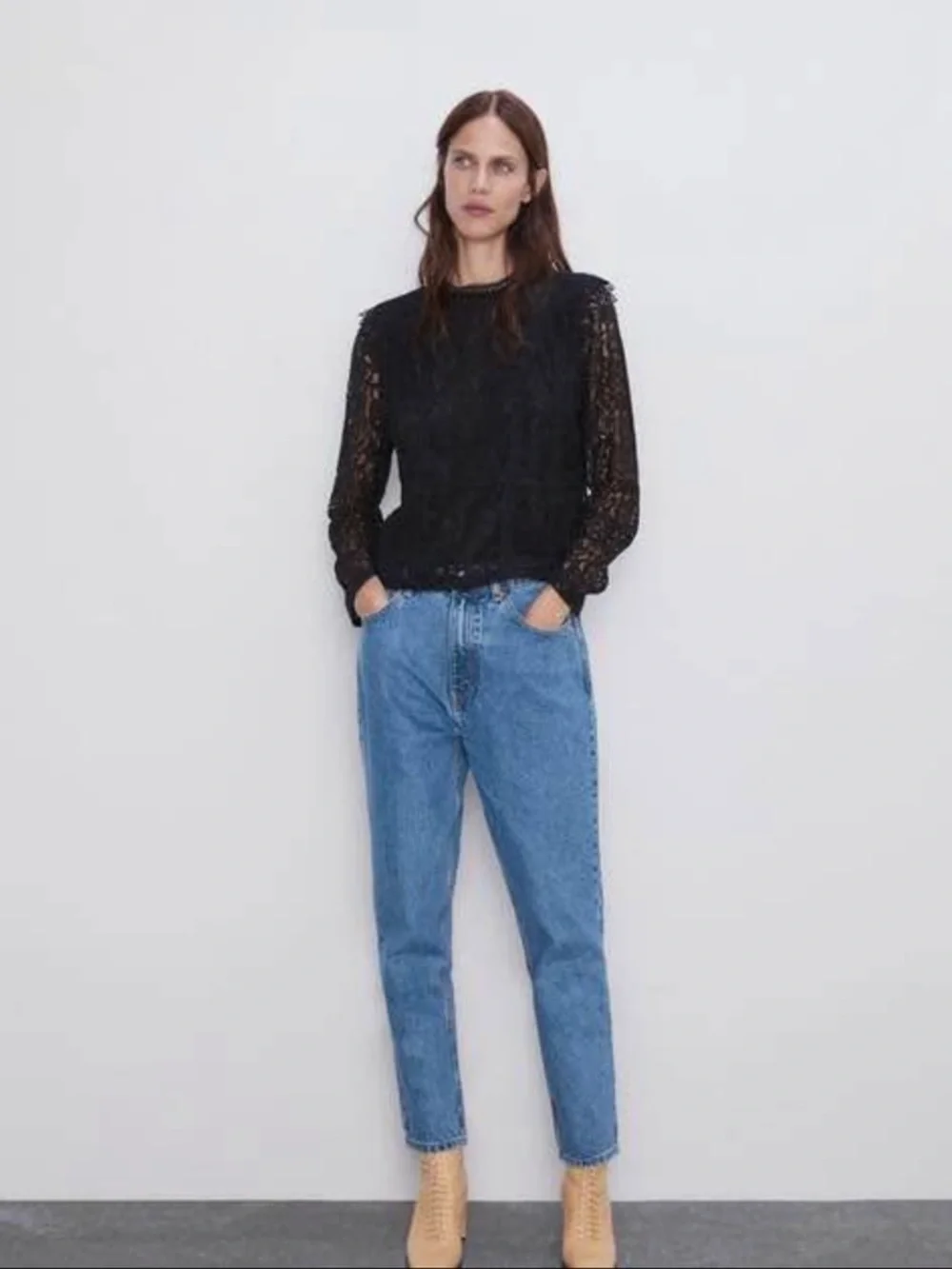 Zara Black Lace Long Sleeve Top - Picture 2 of 8